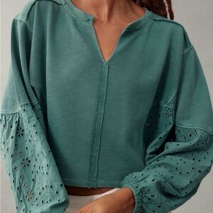 Pilcro Green Teal Eyelet Sleeve Women's Top
